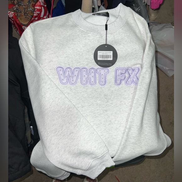 White Fox Boutique Tops - White Fox Boutique Sweatshirt with Purple Lettering